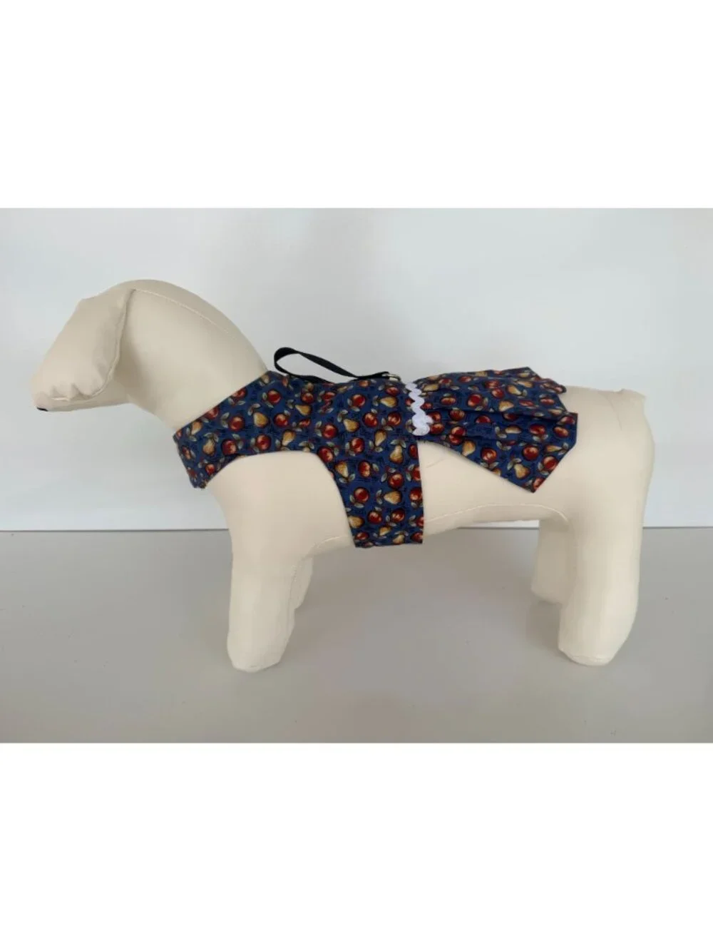 Handmade Small Dog Adjustable Dress Outfit w Harness Apple Pear Ruffle  Blue